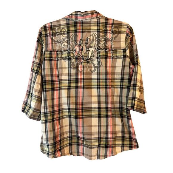 VTG Y2K Harley Davidson Madras Plaid Appliqué Full Zip Shirt Jacket sz M shacket - Picture 2 of 10
